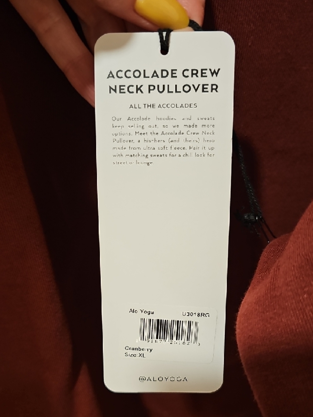 ALO Yoga Accolade Crewneck Pullover Sweatshirt In Cranberry; Size XL; NWT - Picture 5 of 9
